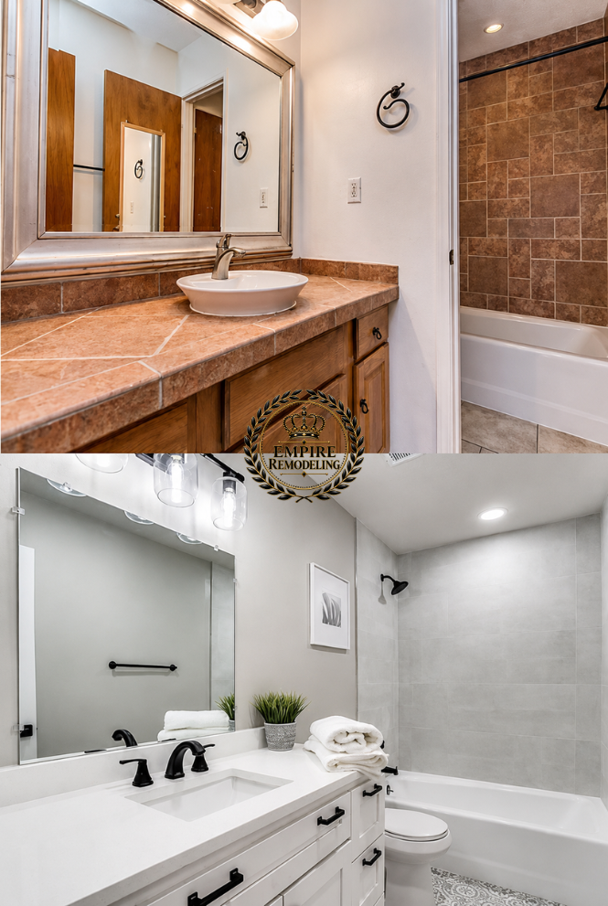 Bright bathroom remodel before and after by Empire Remodeling