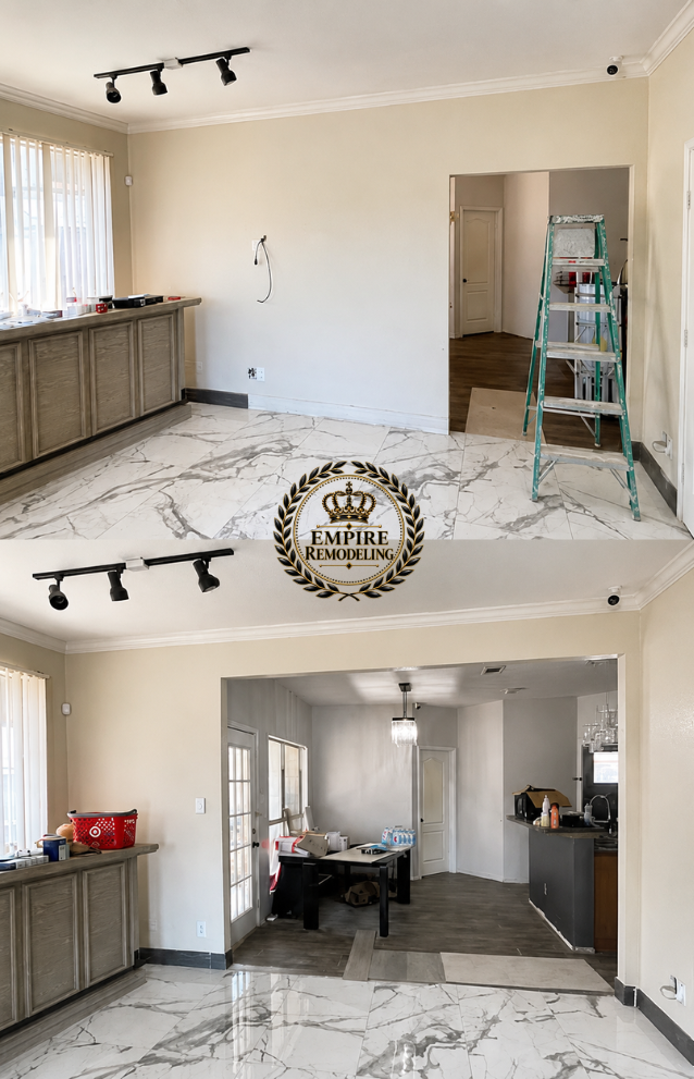 Interior wall opening before and after by Empire Remodeling