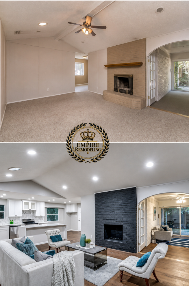 Living room transformation before and after by Empire Remodeling