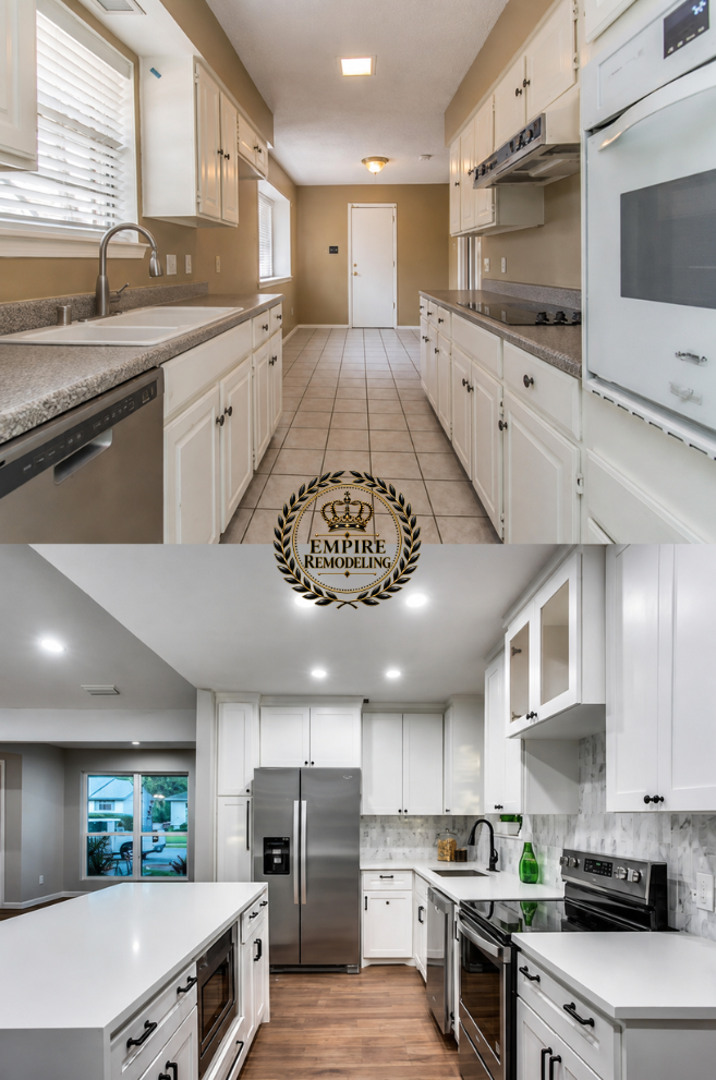 Modern kitchen remodel before and after by Empire Remodeling