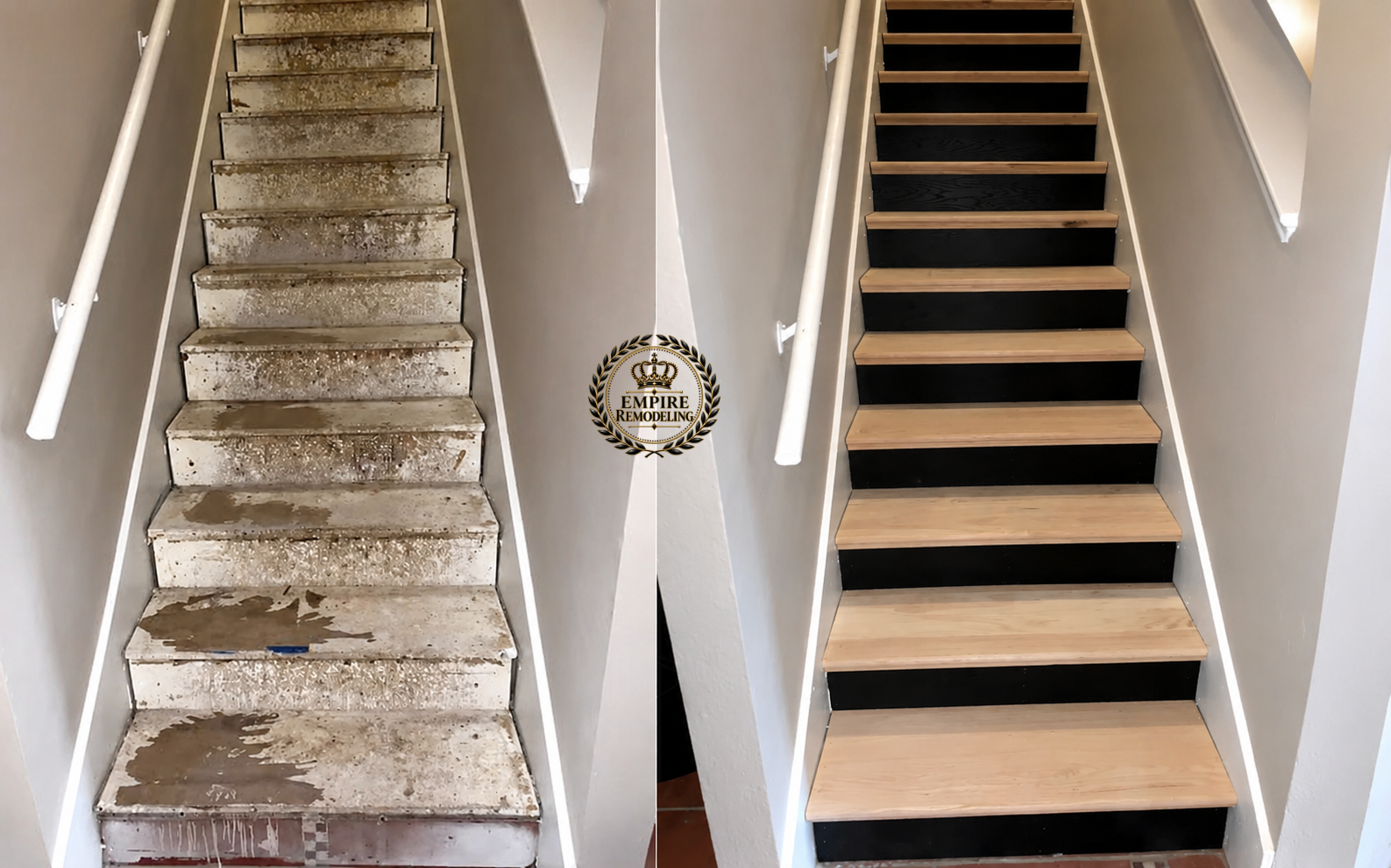 Staircase renovation before and after by Empire Remodeling