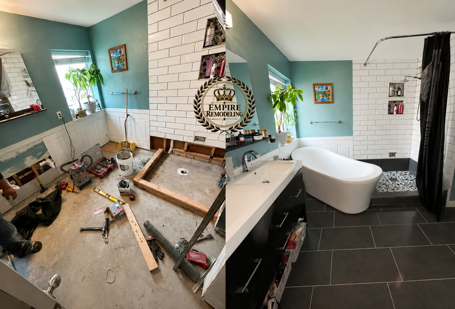 Complete bath renovation before and after by Empire Remodeling