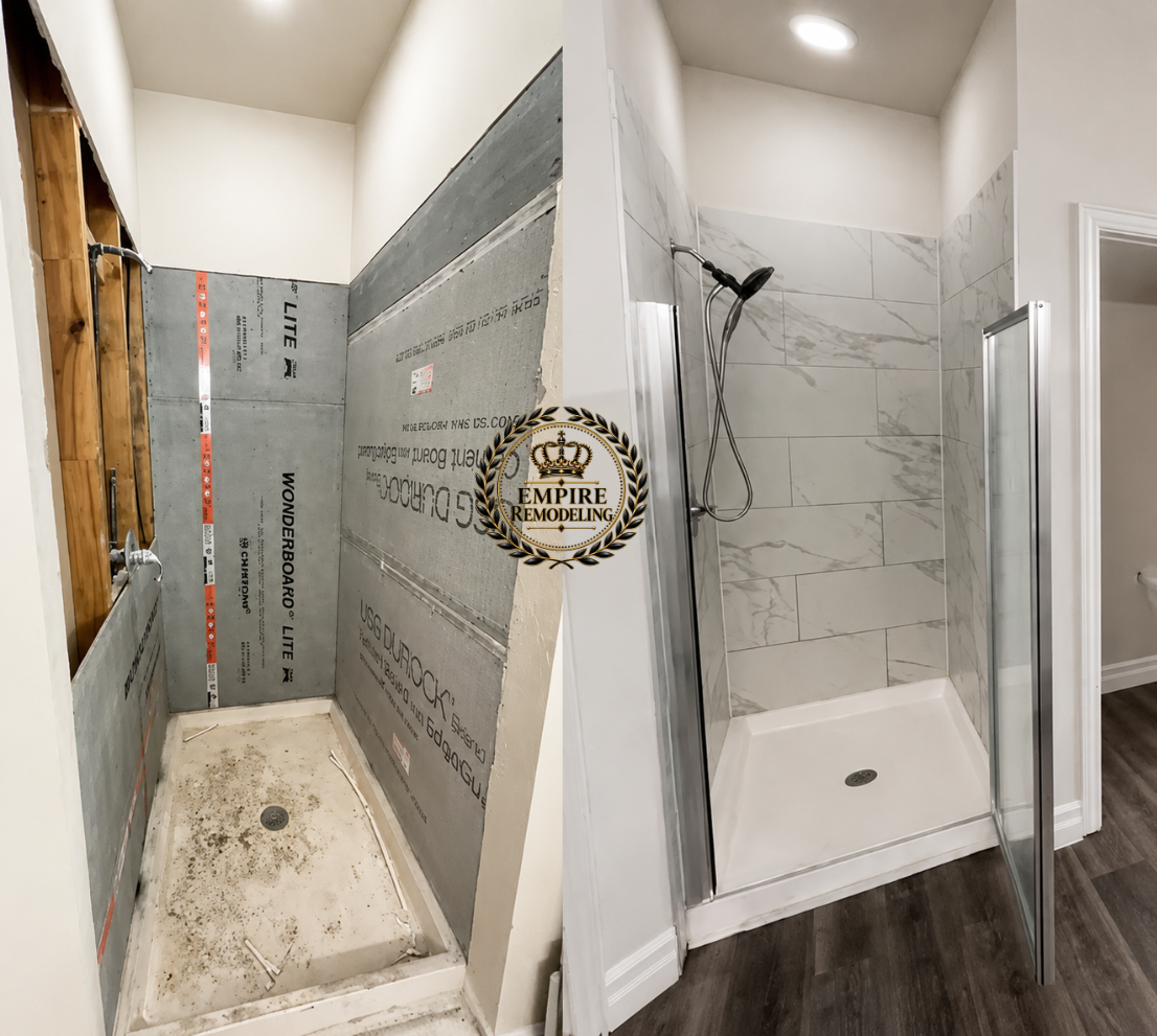 Custom tile shower before and after by Empire Remodeling