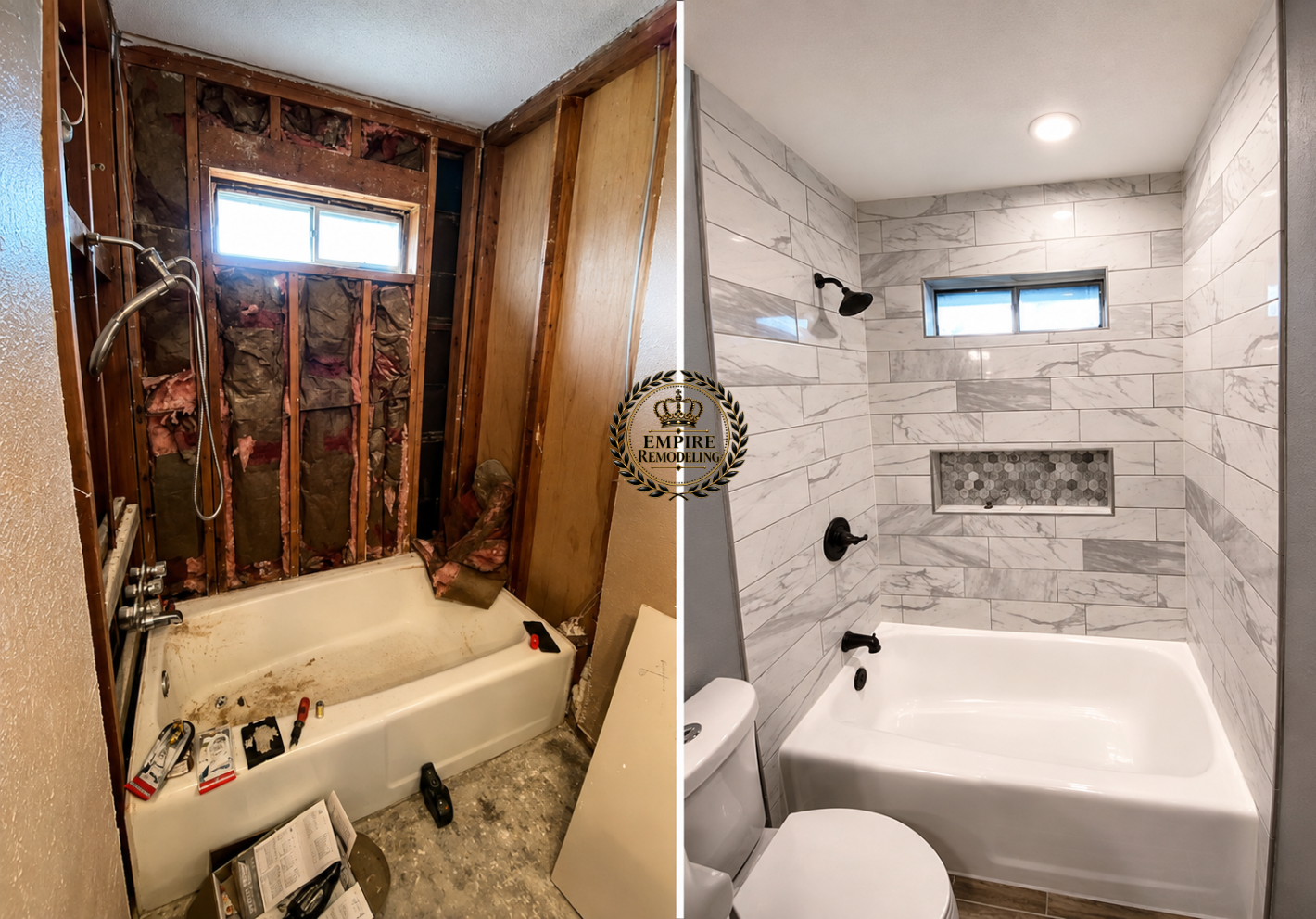 Tub and tile remodel before and after by Empire Remodeling